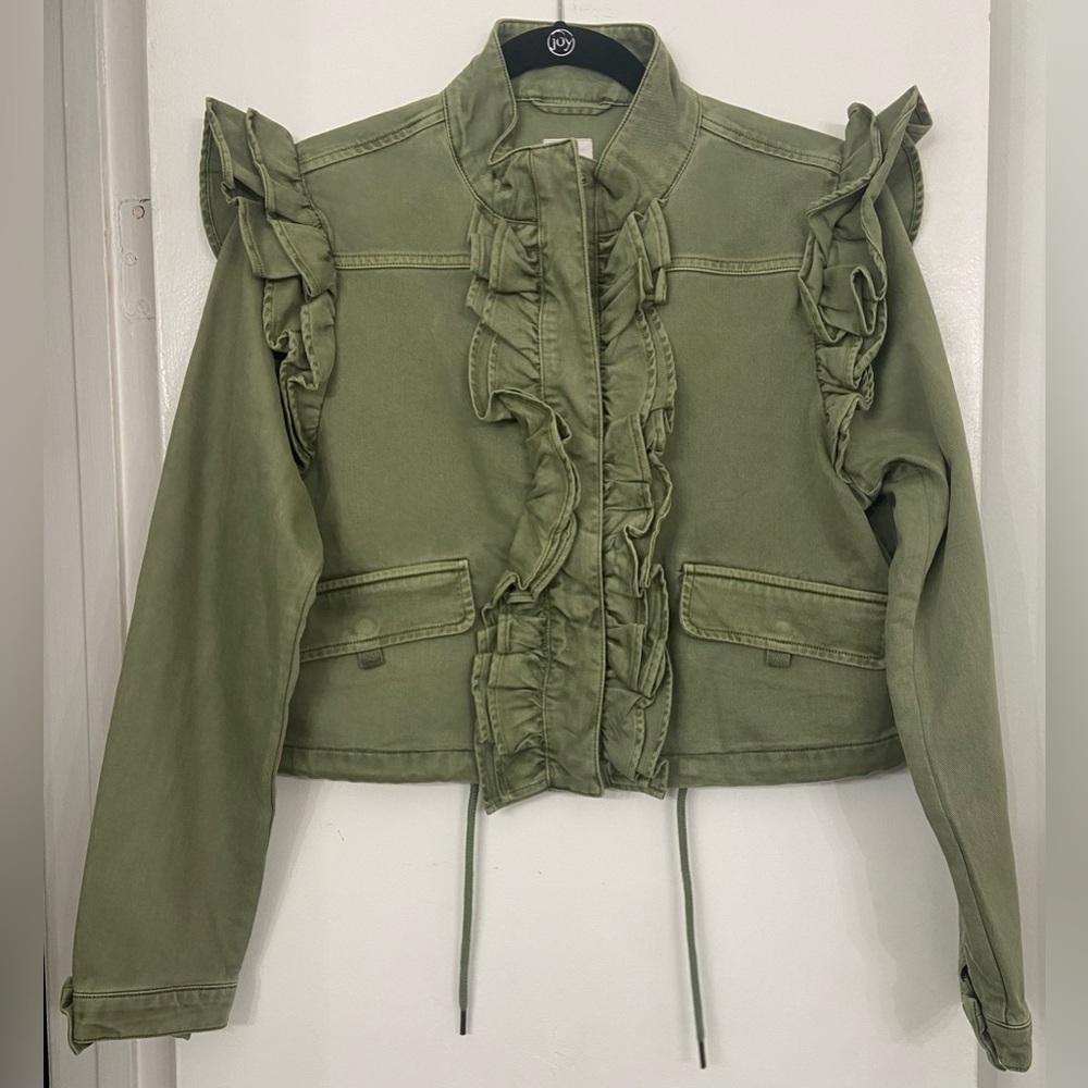 NWT Gap x LoveShackFancy Ruffle Crop Utility Jacket Olive Green Size Medium - Picture 9 of 9